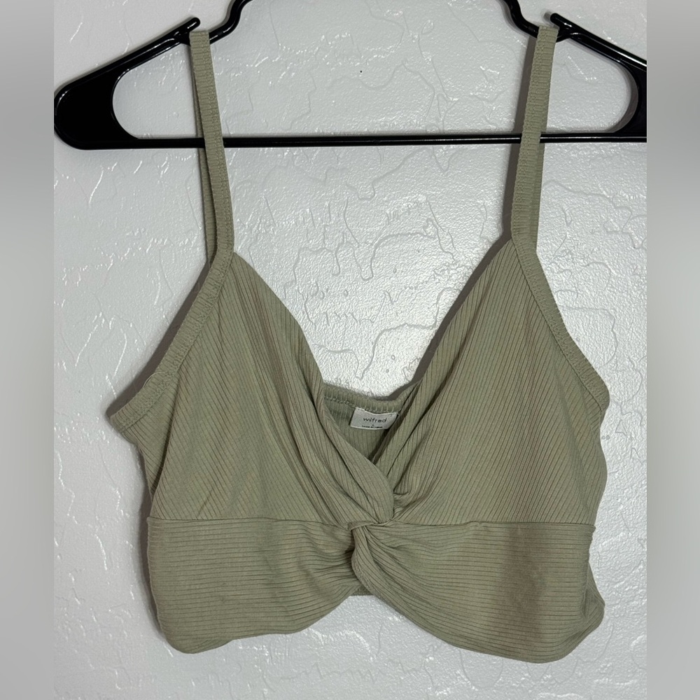 Wilfred Ribbed Twist Front Crop Top Sage Green Large Modal Blend Aritzia